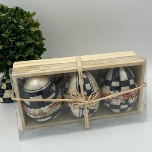 Mackenzie Childs Black & White Floral Eggs - Set of 3